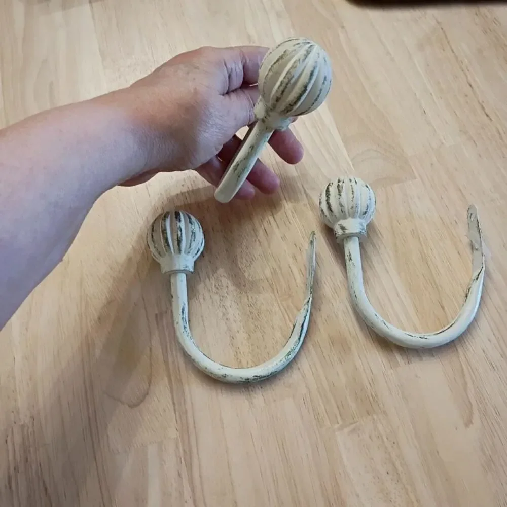 Set of 3 Metal Window Curtain Rods or Coat Hooks Farmhouse Country Decor